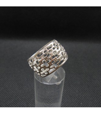 R002078 Sterling Silver Ring 14mm Wide Handmade Floral Band Genuine Solid Hallmarked 925